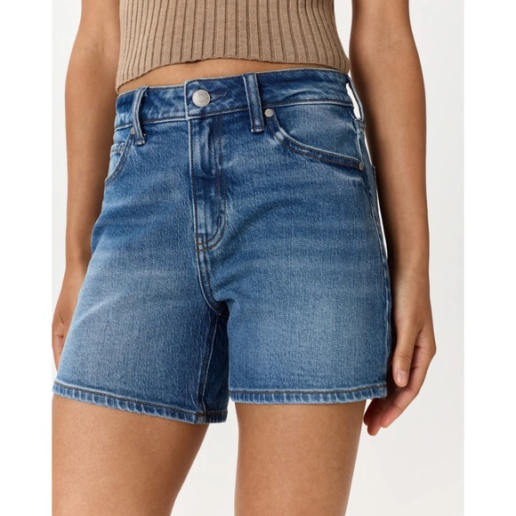 Quince Pants - Quince Organic Cotton Stretch Denim Shorts Medium Wash Blue Womens